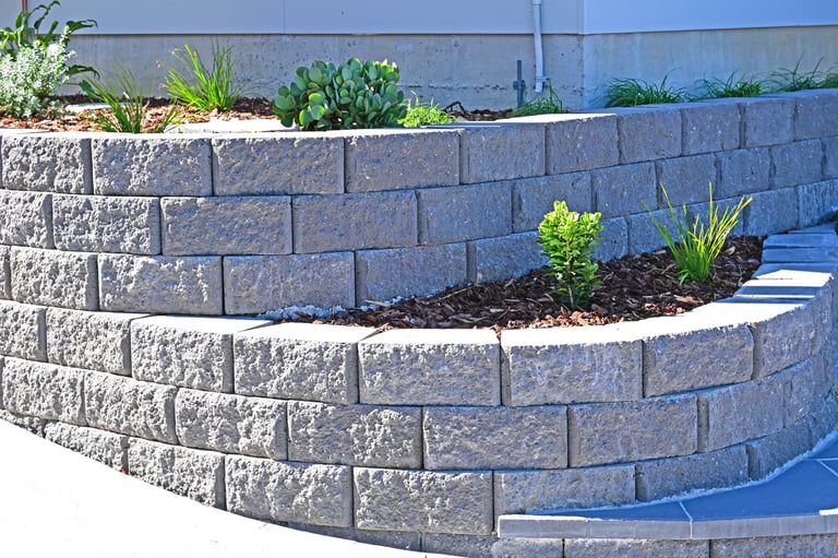 Curved concrete block wall